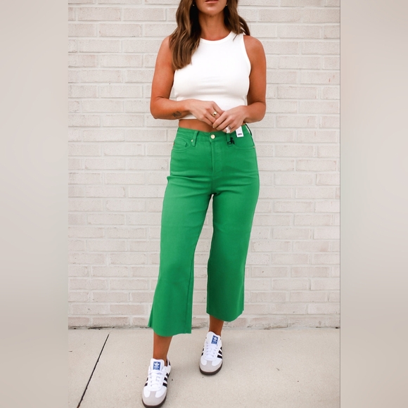 Judy Blue Kelly Green High-Rise Wide Leg Crop Jeans, Size 5/27, NWT - Picture 2 of 9